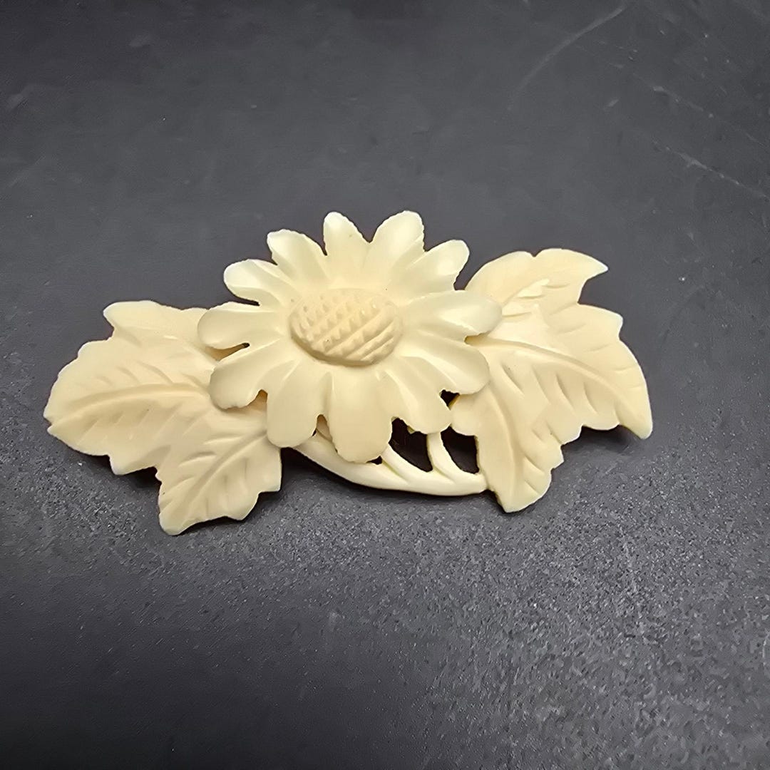 Carved Celluloid Flower Brooch Floral Vintage Plastic Costume Jewelry ...