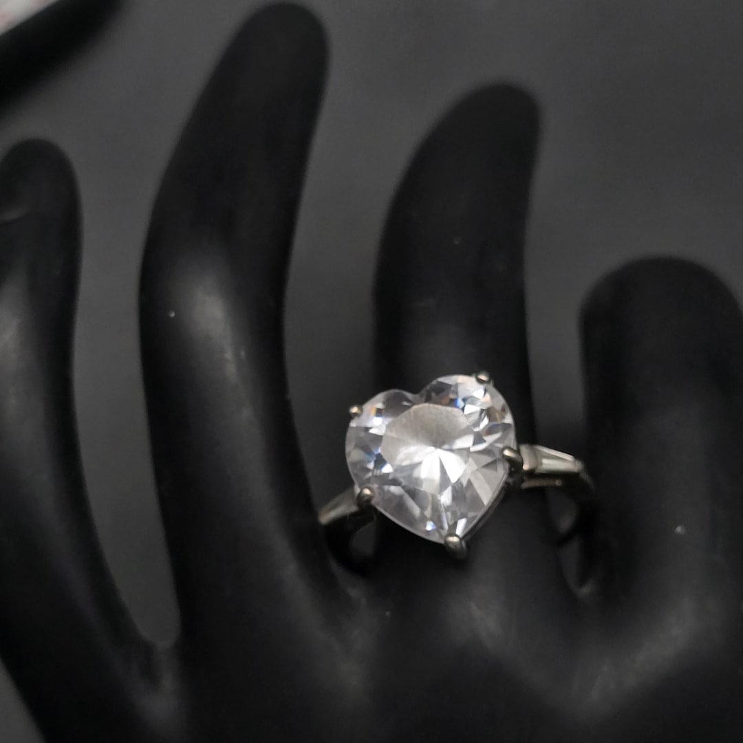 Sterling Silver Cubic Zirconia Heart Shaped Ring Size 8.75 925 JJJ 925 ...