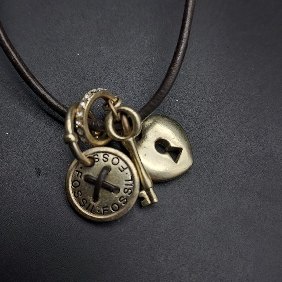 Fossil Brand Lock and Key Charm Necklace Long Bro… - image 6