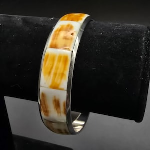 Conus Shell Bangle Bracelet Silver Tone Shell Beige Brown