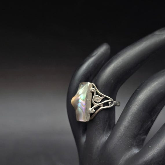 Sterling Silver Abalone Shell Ring Blistered Pear… - image 8