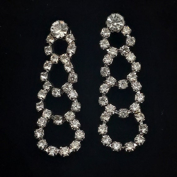 Rhinestone Loop Earrings Dangle Drop Vintage Glam… - image 1