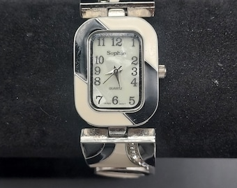 Black White Enamel Watch Sophie Womens Wrist Watch Geometric 1980s Rhinestone