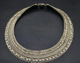 Silver Tone Chunky Statement Collar Necklace Vintage Costume Jewelry