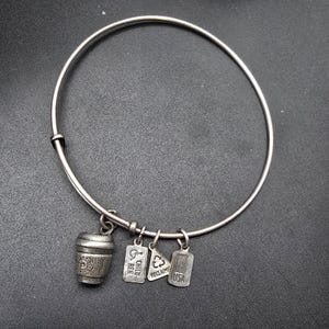 Wind and Fire Coffee Themed Charm Bracelet Silver Tone
