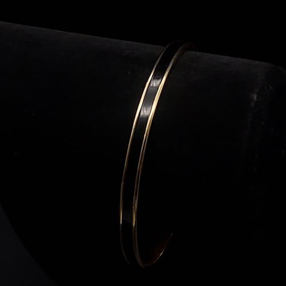 Napier Gold Tone Black Enamel Bangle Bracelet Vin… - image 1