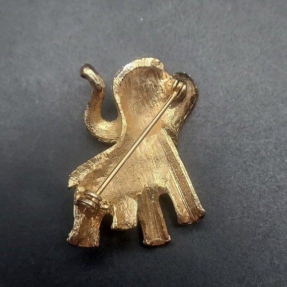 Gold Tone Pave Rhinestone Elephant Brooch Trunk U… - image 3