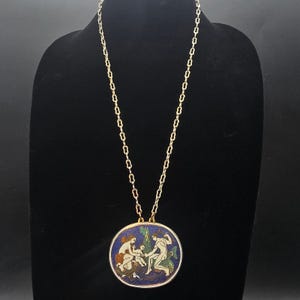 Greek Mythology Cloisonne Pendant Necklace Neptune Enamel Vintage Jewelry image 8