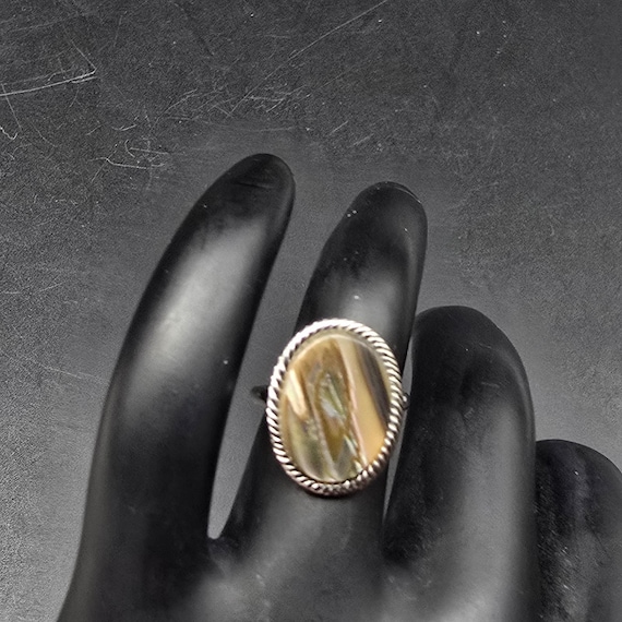 Abalone Shell Oval Ring Silver Tone Adjustable Si… - image 10