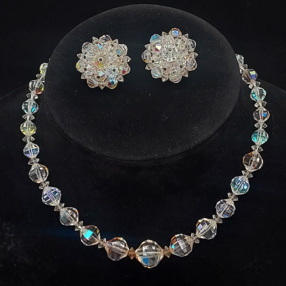 Laguna Brand Aurora Borealis Necklace Clip On Earrings Set Vintage Glam Jewelry