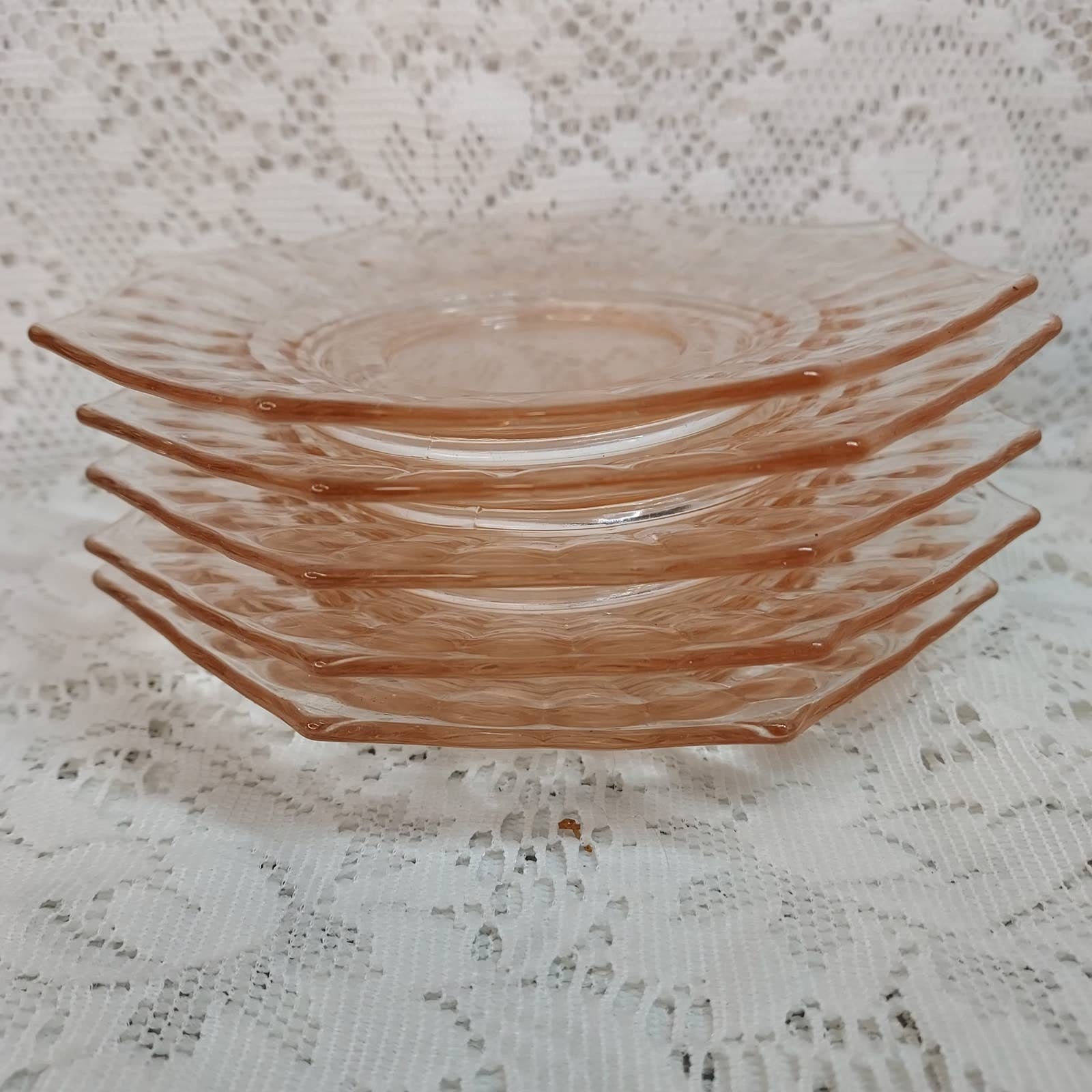 Five Pink Depression Glass Dessert Plates Small Plate Etsy