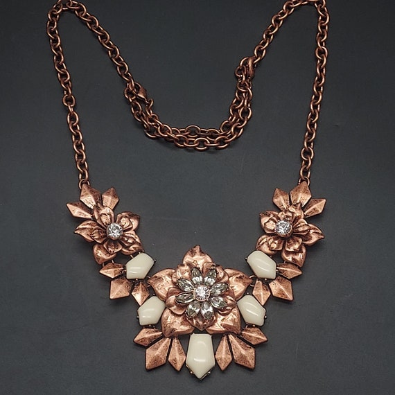 Premier Design Copper Tone Floral Bib Necklace St… - image 2