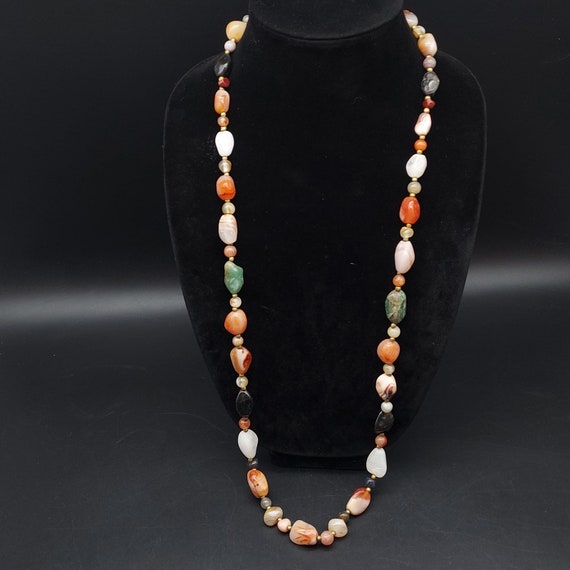 Vintage Natural Stone Necklace Earthy Colored Symm