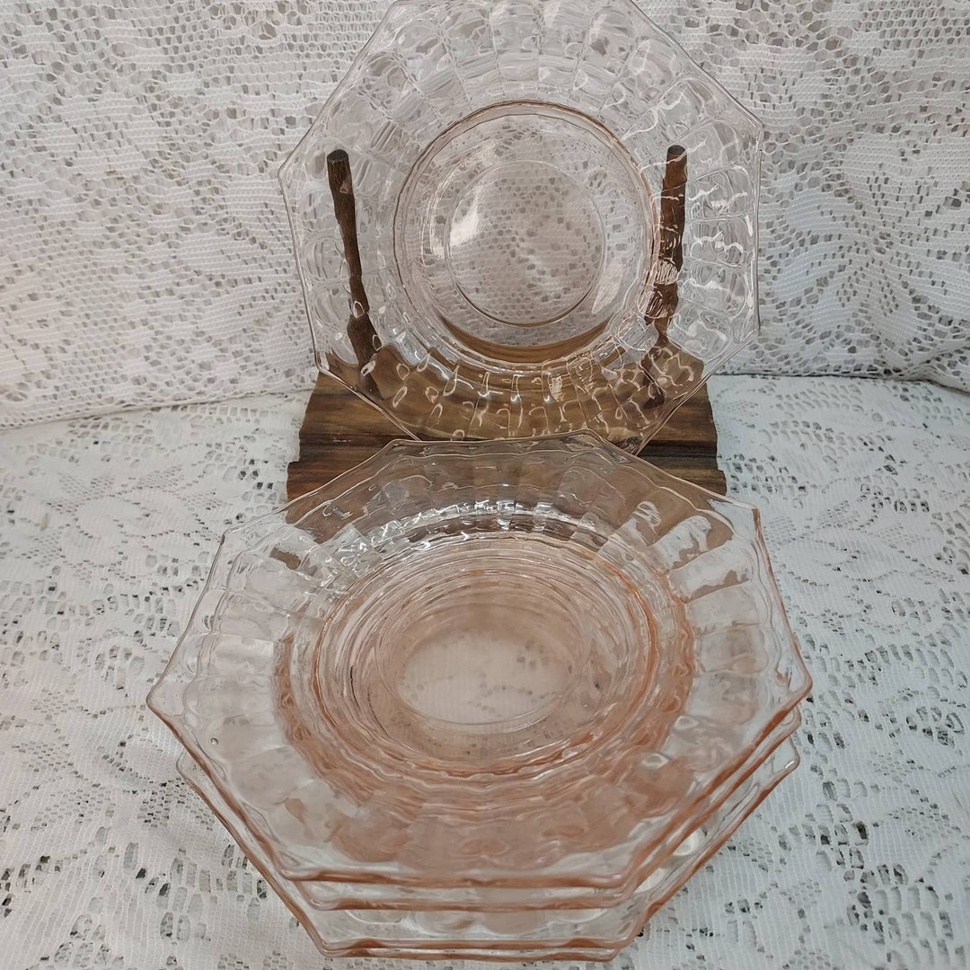Five Pink Depression Glass Dessert Plates Small Plate Etsy