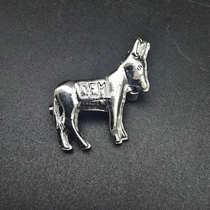 Oleet Democrat Donkey Brooch Silver Tone Petite Vintage Political Pin