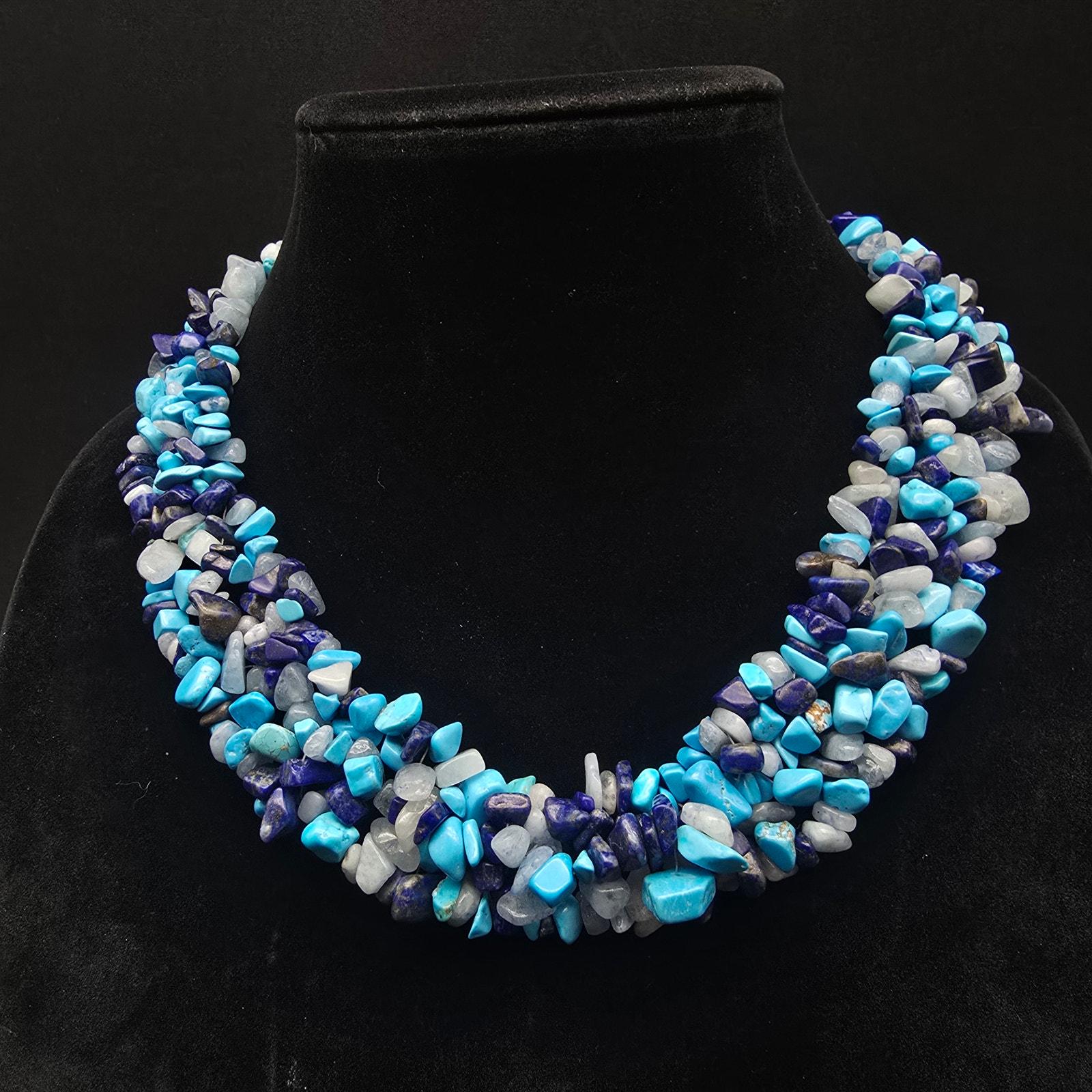 PZO 925 Turquoise Quartz Lapis Necklace Bracelet Set Blue Gemstone