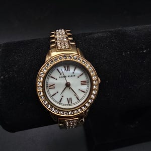 Anne Klein Gold Tone Watch Quartz WORKS Working Rhinestone Accent
