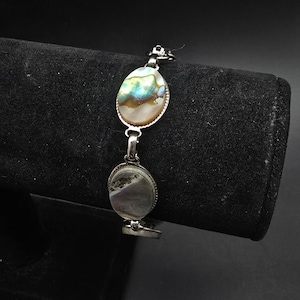 Abalone Shell Link Bracelet Silver Tone Vintage Costume Jewelry