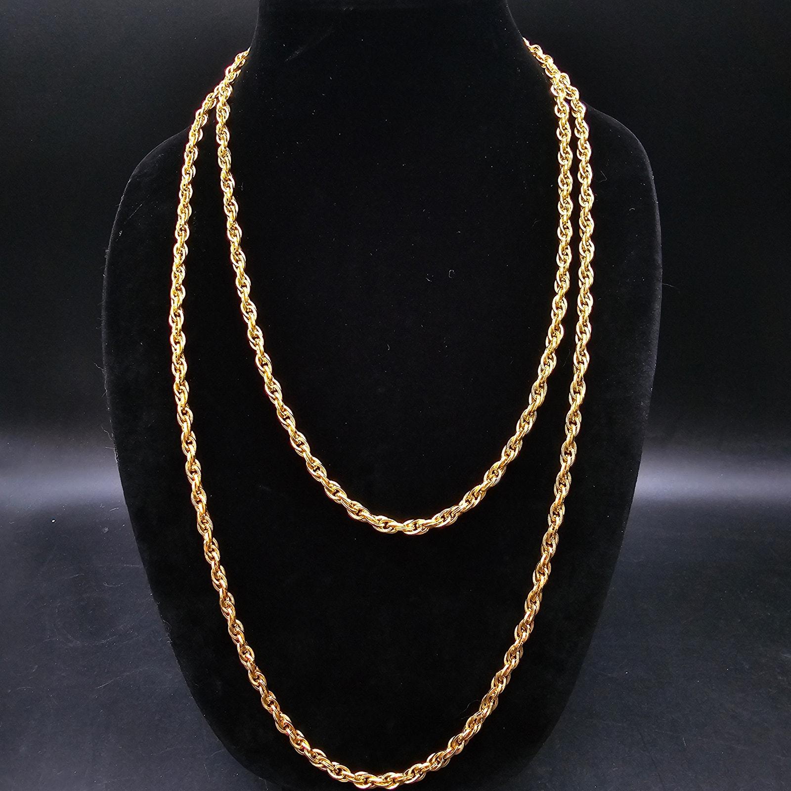 Monet Gold Tone Chain Necklace LONG Twisted Vintage Costume JEwelry
