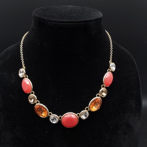 Monet Necklace With Tag Coral Orange Rhinestone VIntage Costume JEwelry