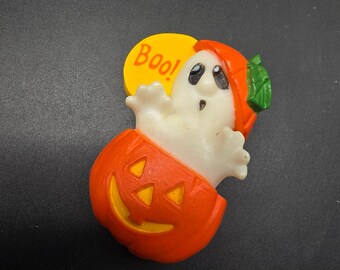 Vintage Plastic Halloween Ghost Brooch Pumpkin Jackolantern