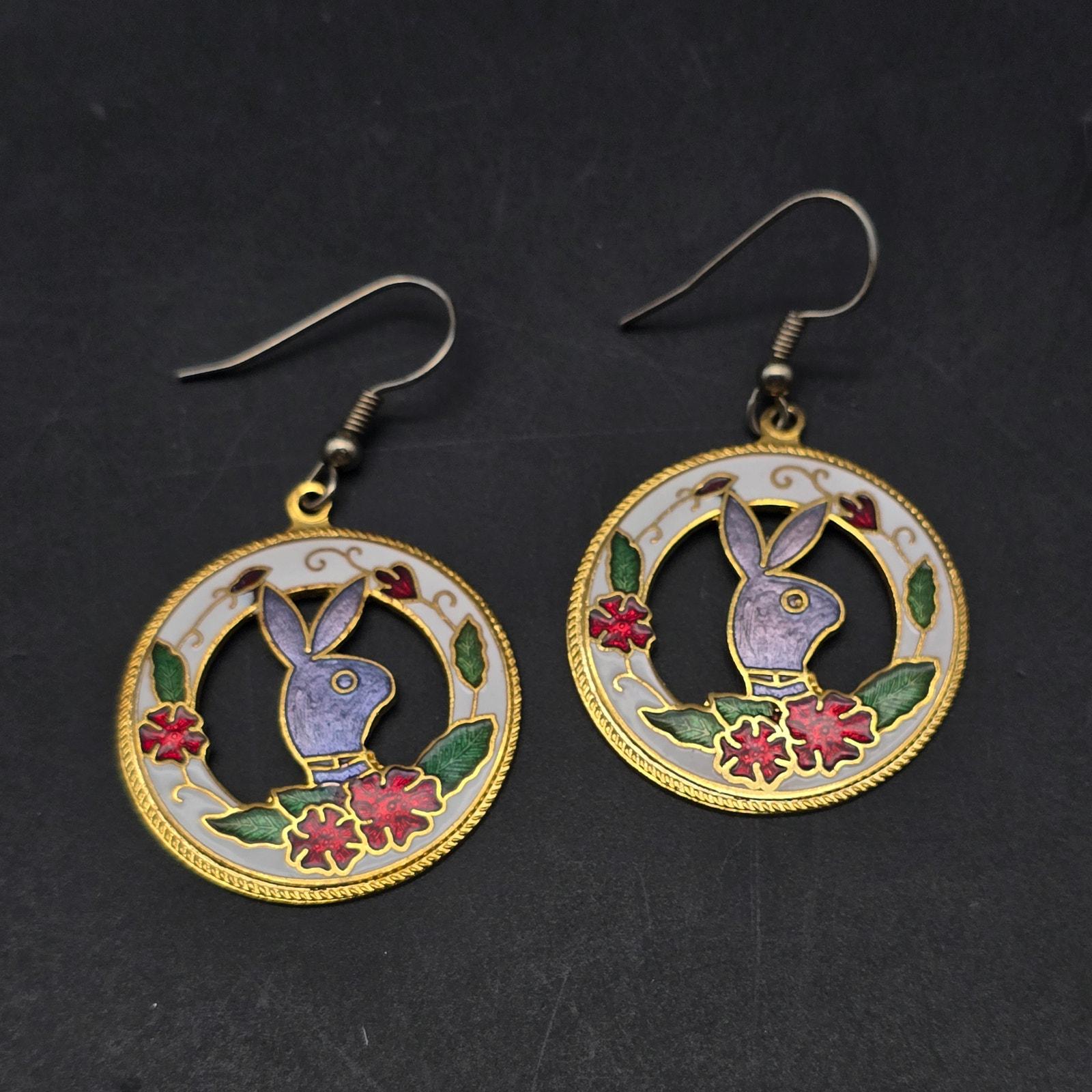 Enamel Rabbit Vintage Earrings