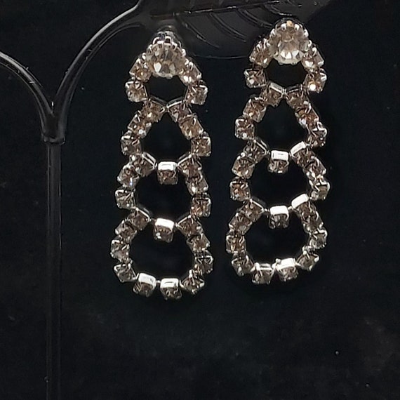Rhinestone Loop Earrings Dangle Drop Vintage Glam… - image 5