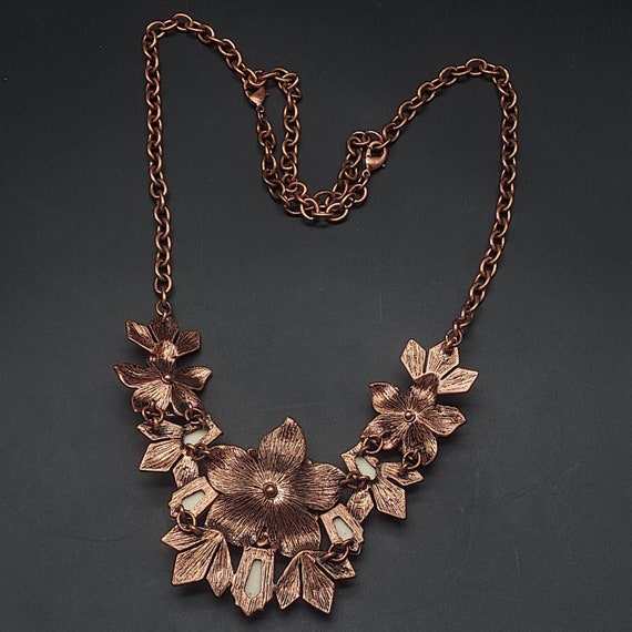 Premier Design Copper Tone Floral Bib Necklace St… - image 3