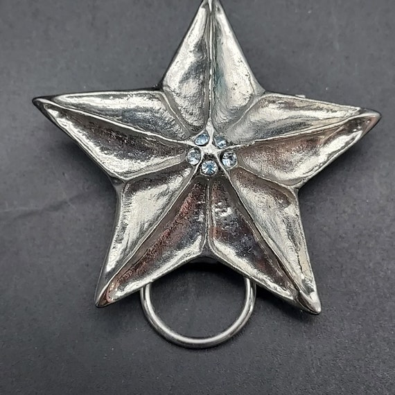 Silver Tone Sea Star Shape Brooch Blue Swarovski … - image 5