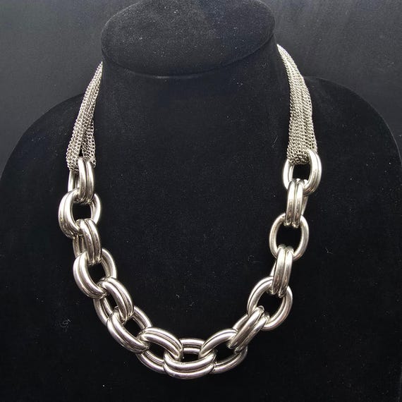 Chunky Silver Tone Chain Link Statement Necklace … - image 1