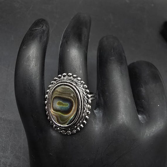 Oval Abalone Shell Slice Ring Silver Tone Size 6.… - image 8