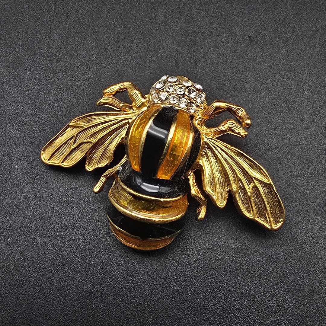 Bumble Bee Brooch Gold Tone Pave Rhinestone Head Bug Insect Jewelry - Etsy