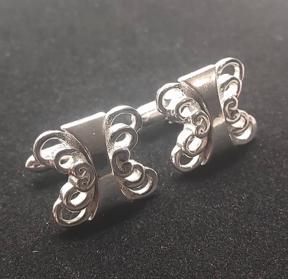 Vintage Silver tone Swank Cufflinks Butterfly Sha… - image 10