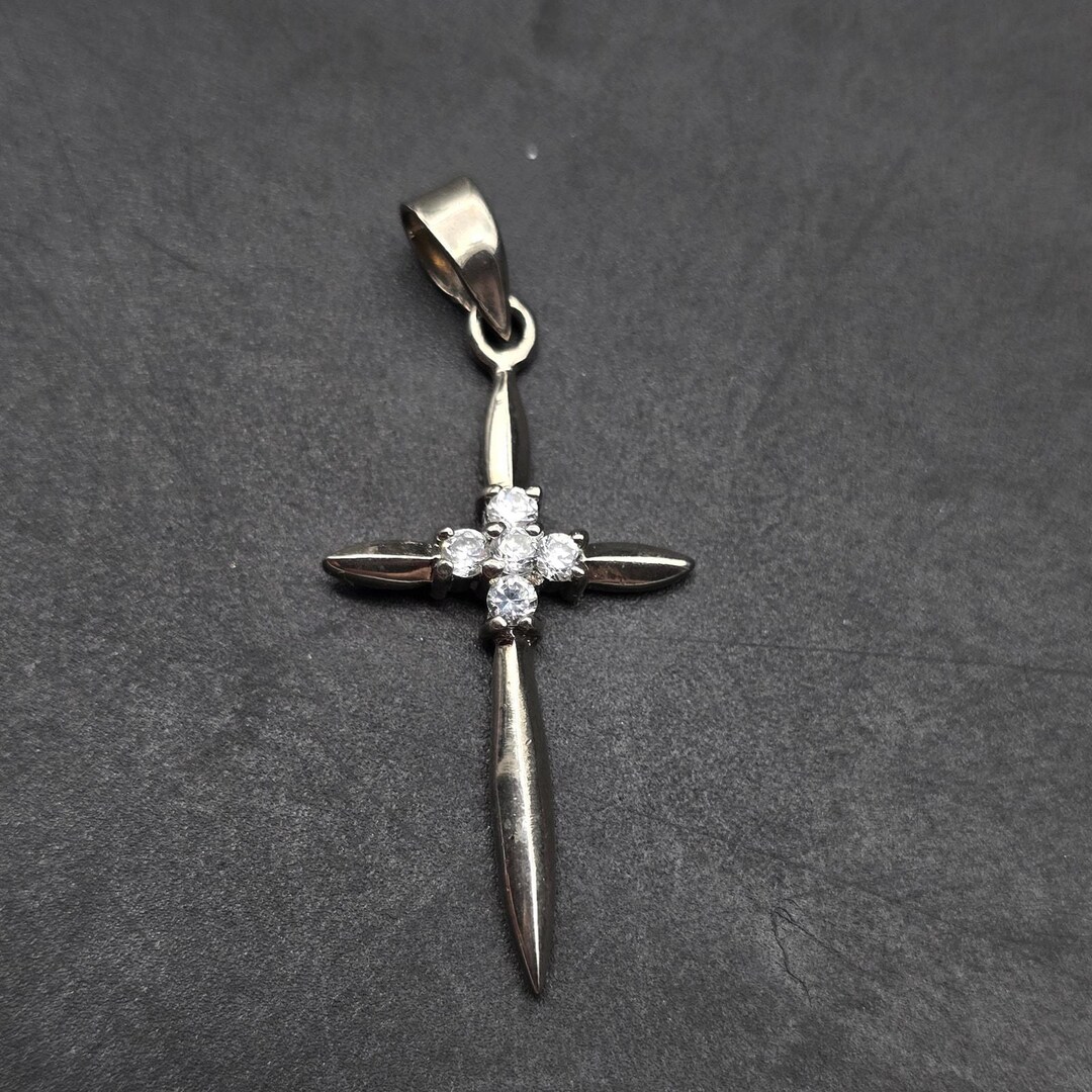 Sterling Silver Cross Crucifix Pendant Charm Cubic Zirconia Rhinestone ...