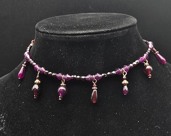 Avon Burgundy Red Beaded Choker Necklace Gothic Romantic Organza Ties