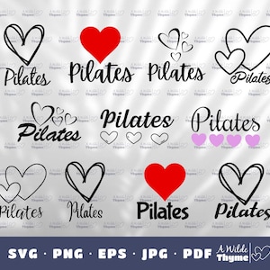 Pilates Bundle Svg Png Heart Love Pilates Student Teacher Instructor Diy Gift Fitness Exercise Workout Png Svg