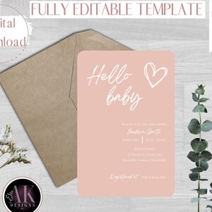 Hola invitación de bebé / Plantilla editable BM1 / Invitación moderna de baby shower / Invitación de baby shower boho / Invitación minimalista de baby shower / Otoño