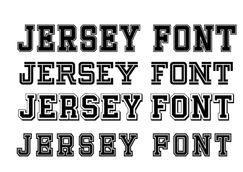 Jersey Font, Jersey Alphabet, Jersey Numbers 4 Different Fonts, Jersey