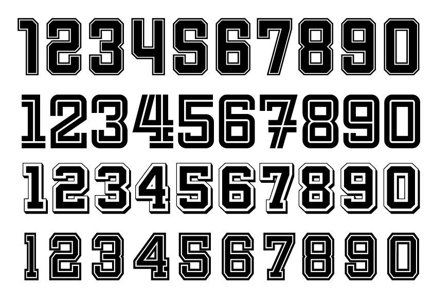 Jersey Font, Jersey Alphabet, Jersey Numbers 4 Different Fonts, Jersey