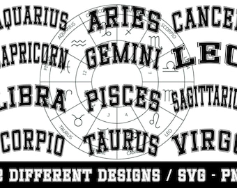 12 Dıfferent Zodiac Bundle, Zodiac Svg Png, Varsity Svg Png, Birth Sign Svg Png, Astrology Svg Png, Zodiac Sign Sublimation Png, SVG / PNG