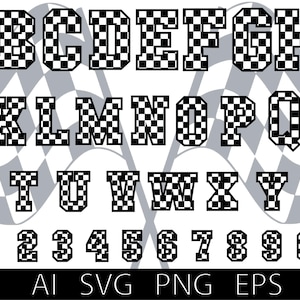 Instant Download, Checkered Alphabet and Numbers Svg Bundle, Checkered Letters, Racing Flag, RACING CHECKERED Svg, High Quality