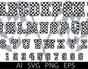 Instant Download, Checkered Alphabet and Numbers Svg Bundle, Checkered Letters, Racing Flag, RACING CHECKERED Svg, High Quality