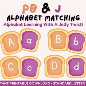 PB&J Alphabet Matching Printable | Uppercase and Lowercase Letter Match Game | Preschool ABCs Activity | Educational PDF Download