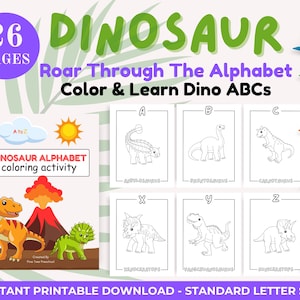 Dinosaur Alphabet Coloring Pages: A-Z Printable Learning Activity (PDF Download)