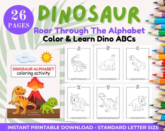 Dinosaur Alphabet Coloring Pages: A-Z Printable Learning Activity (PDF Download)