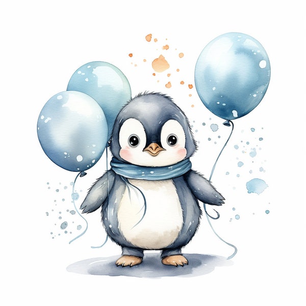 Cute baby penguin Clipart 10 JPGs, High Quality, Digital Planner, Paper crafts, Watercolor, Commercial use, Digital Download