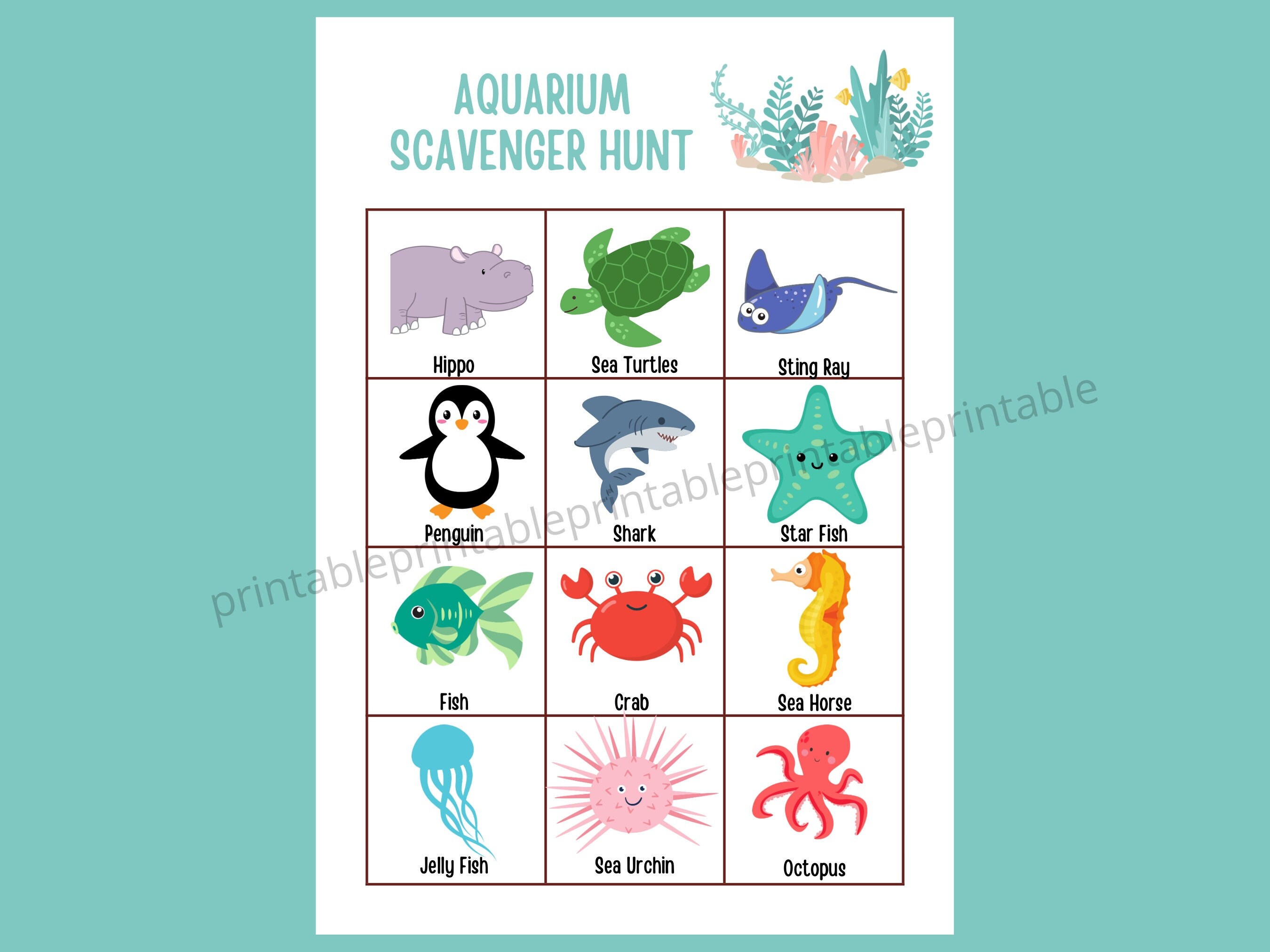 Kids Printable Aquarium Scavenger Hunt Kids Learning Etsy Canada