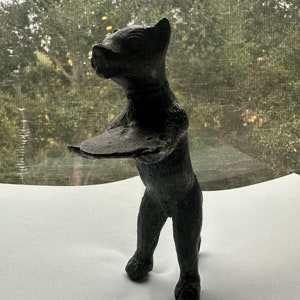 Antique Bronze Cat Butler / Business Card Holder Kitty / Bear