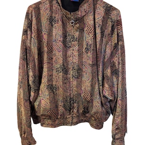 Women's Vintage Tail Microfiber Paisley Windbreaker Multicolor Large 80s 90s