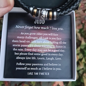 À mon fils, je t'aime pour toujours, bracelet personnalisé en cuir végétalien, bijoux pour garçon, ado, anniversaire, cadeau de remise des diplômes, carte de message personnalisée